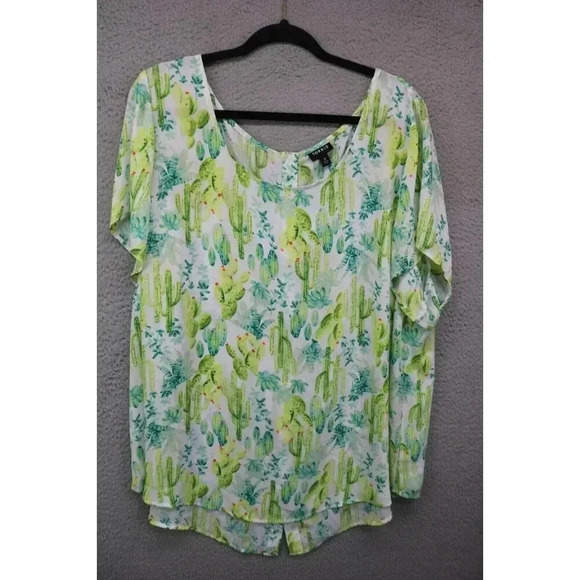 Torrid Silky Short Sleeve Blouse-Size 3X-Cactus-Back Buttons-Chiffon - Picture 1 of 9